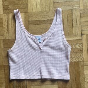 TNA Pale Pink Rayna Cropped Thermal Waffle Knit Cropped Tank